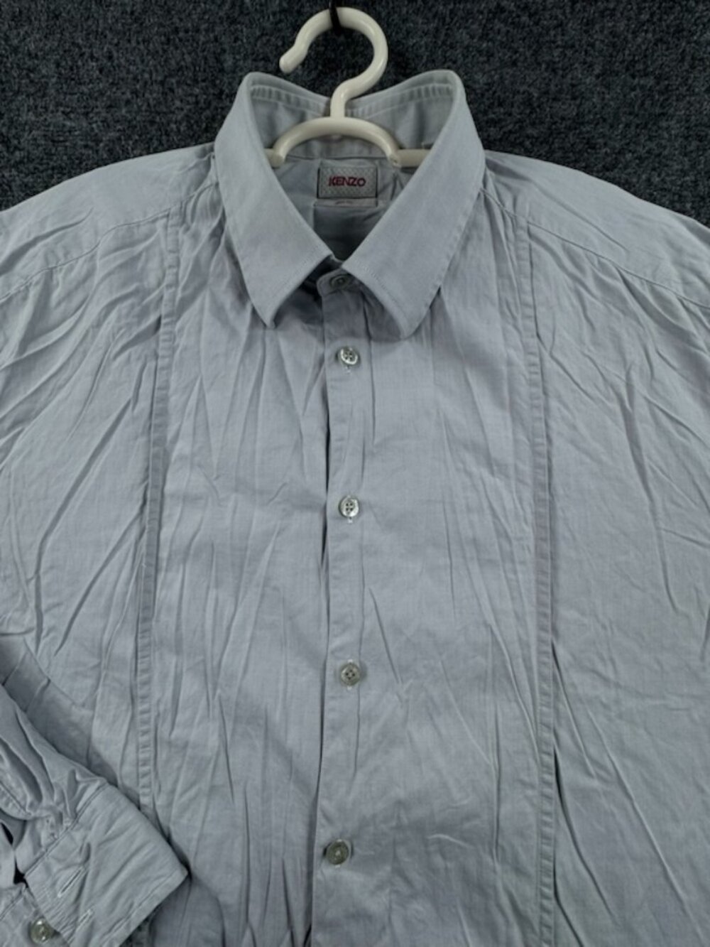 Kenzo Cotton Slim 17.5 Blue Solid Long Sleeve Mens Button Up Shirt Adult